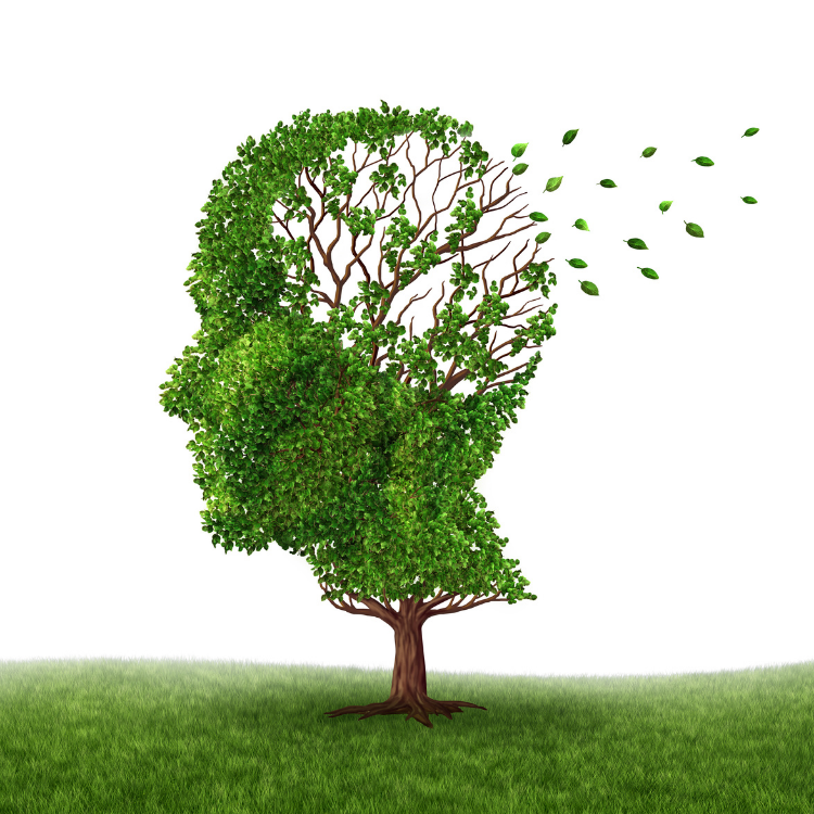 Tree silhouette losing leaves symbolizing dementia