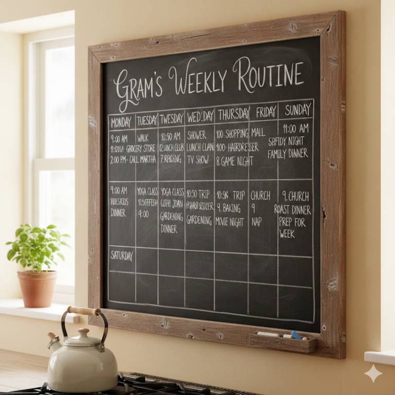 Chalkboard showing a weekly routine schedule
