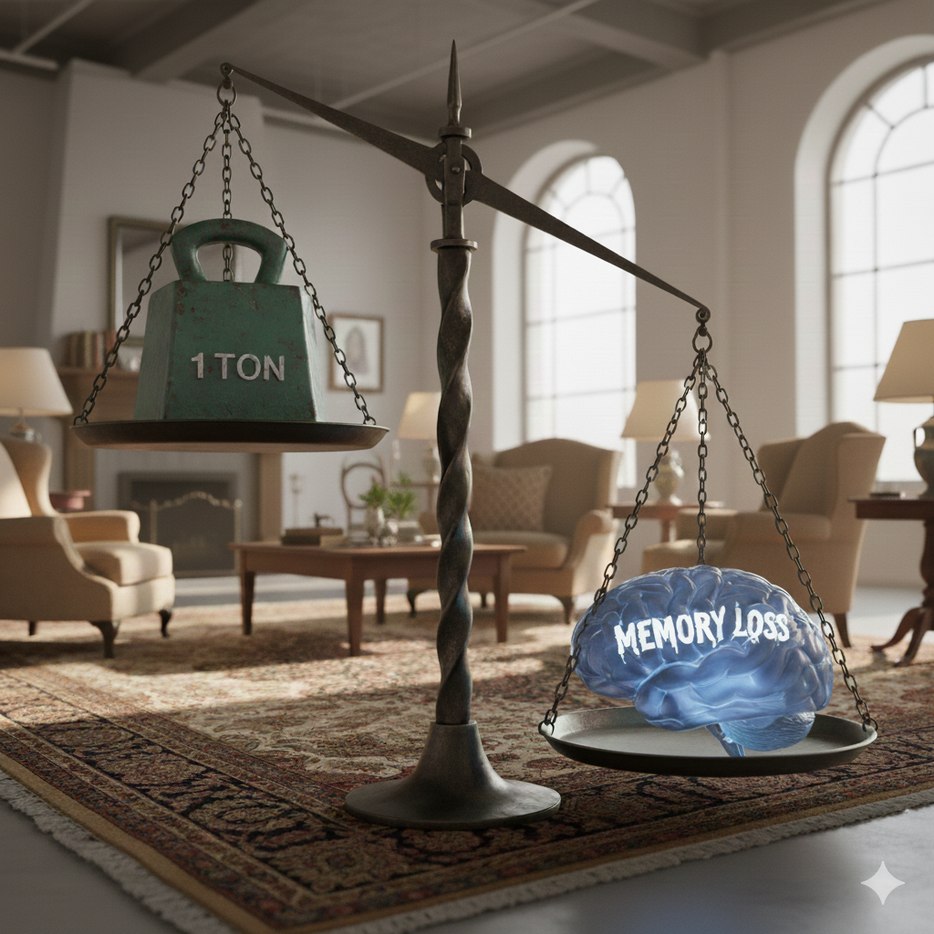 Balance scale illustrating the emotional weight of memory loss